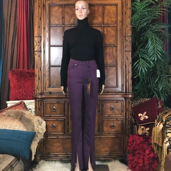 DG2 Pure Purple Front Slit Center Seamed Stretch Cotton Blend Bootcut Jean - Picture 3 of 10